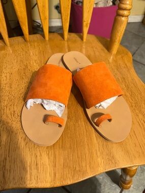 Array Orange Suede Slide Sandals with Toe Loop
